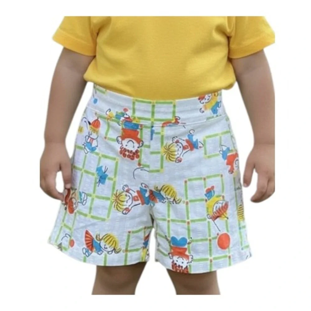 Vintage HEALTH-TEX SHORTS Kids Playing On Monkey Bars Seersucker Elastic Back 2T